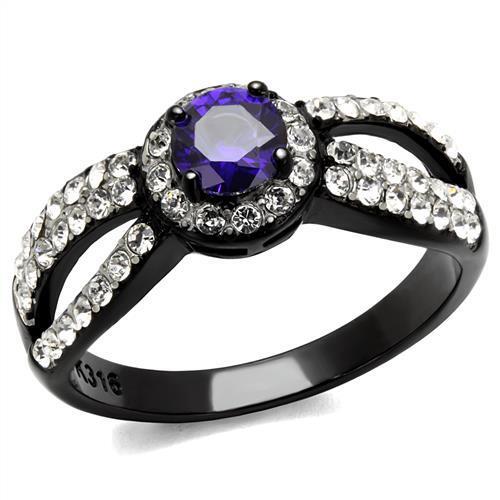 TK2653 - Stainless Steel Ring Two-Tone IP Black (Ion Plating) Women AAA Grade CZ Tanzanite