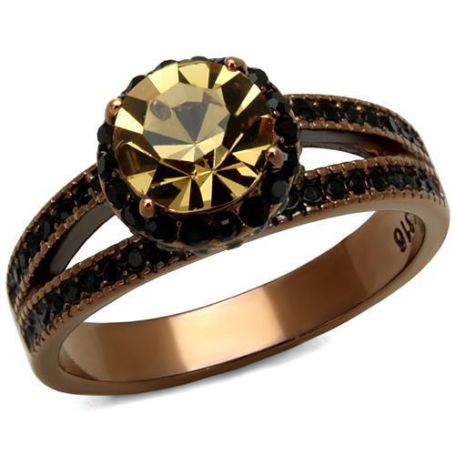 TK2654 - Stainless Steel Ring IP Coffee light Women Top Grade Crystal Light Smoked