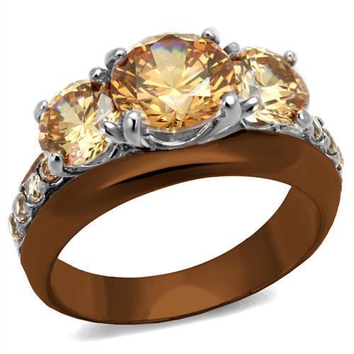 TK2656 - Stainless Steel Ring Two Tone IP Light Brown (IP Light coffee) Women AAA Grade CZ Champagne