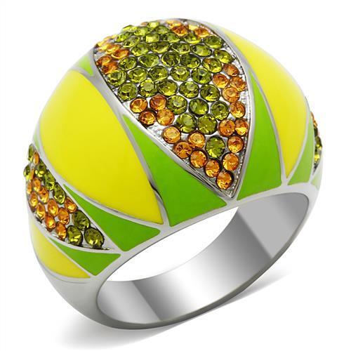 TK266 - Stainless Steel Ring High polished (no plating) Women Top Grade Crystal Multi Color