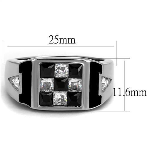 TK2663 - Stainless Steel Ring High polished (no plating) Men AAA Grade CZ Jet