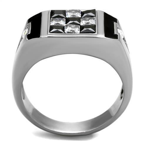 TK2663 - Stainless Steel Ring High polished (no plating) Men AAA Grade CZ Jet