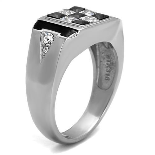 TK2663 - Stainless Steel Ring High polished (no plating) Men AAA Grade CZ Jet