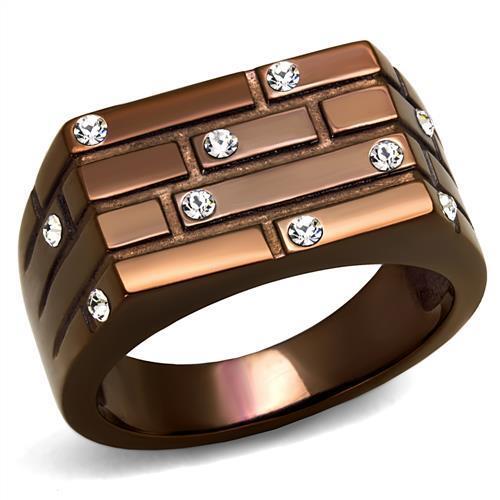 TK2664 - Stainless Steel Ring IP Coffee light Men Top Grade Crystal Clear