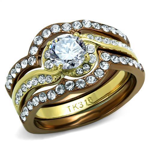 TK2669 - Stainless Steel Ring IP Gold & IP Light Brown (IP Light coffee) Women AAA Grade CZ Clear