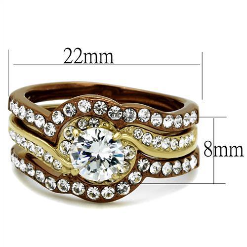 TK2669 - Stainless Steel Ring IP Gold & IP Light Brown (IP Light coffee) Women AAA Grade CZ Clear