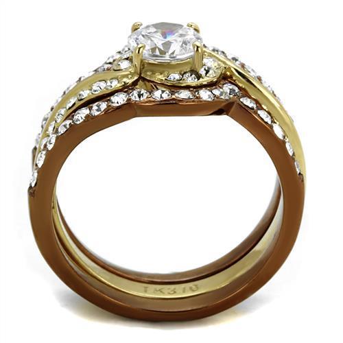 TK2669 - Stainless Steel Ring IP Gold & IP Light Brown (IP Light coffee) Women AAA Grade CZ Clear