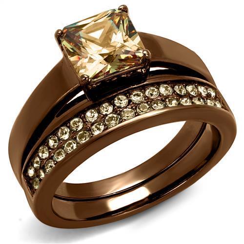 TK2670 - Stainless Steel Ring IP Coffee light Women AAA Grade CZ Champagne