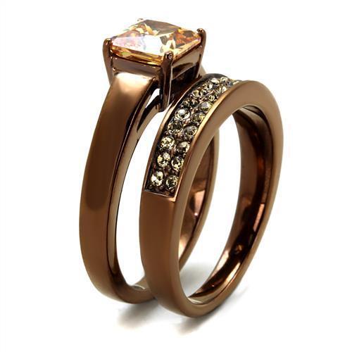 TK2670 - Stainless Steel Ring IP Coffee light Women AAA Grade CZ Champagne