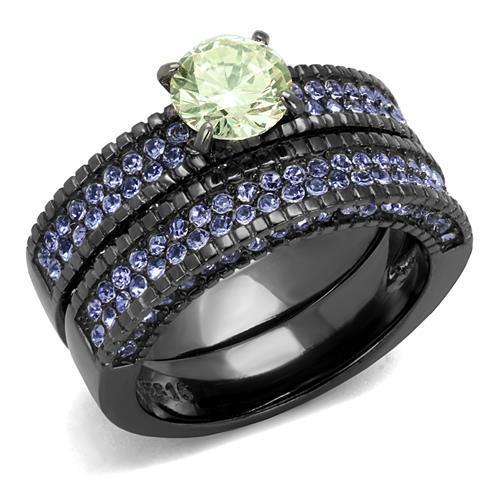 TK2672 - Stainless Steel Ring IP Light Black  (IP Gun) Women AAA Grade CZ Apple Green color