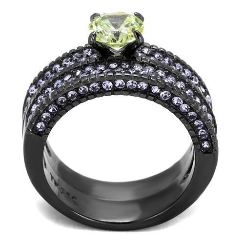 TK2672 - Stainless Steel Ring IP Light Black  (IP Gun) Women AAA Grade CZ Apple Green color