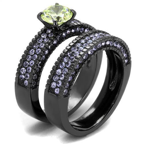 TK2672 - Stainless Steel Ring IP Light Black  (IP Gun) Women AAA Grade CZ Apple Green color