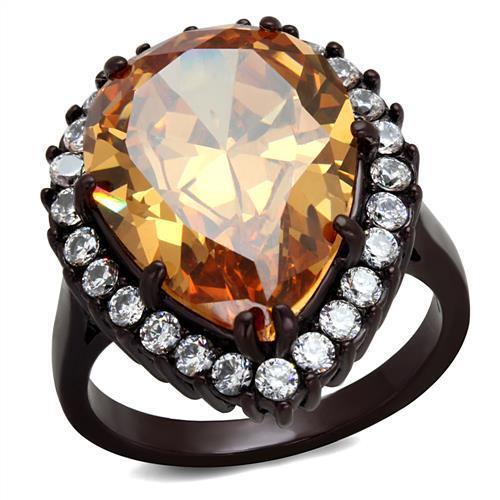 TK2675 - Stainless Steel Ring IP Dark Brown (IP coffee) Women AAA Grade CZ Champagne