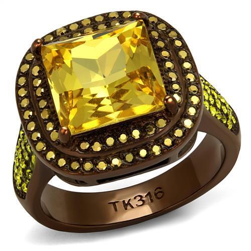 TK2677 - Stainless Steel Ring IP Coffee light Women AAA Grade CZ Topaz