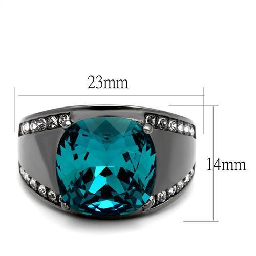 TK2678 - Stainless Steel Ring IP Light Black  (IP Gun) Women Top Grade Crystal Blue Zircon