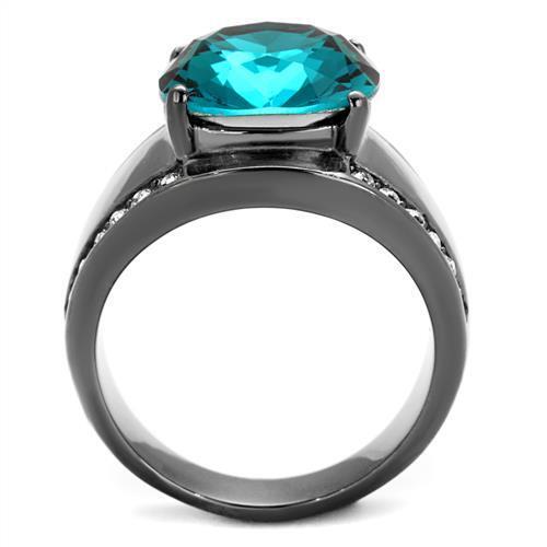 TK2678 - Stainless Steel Ring IP Light Black  (IP Gun) Women Top Grade Crystal Blue Zircon