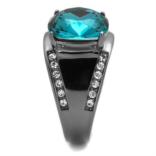 TK2678 - Stainless Steel Ring IP Light Black  (IP Gun) Women Top Grade Crystal Blue Zircon