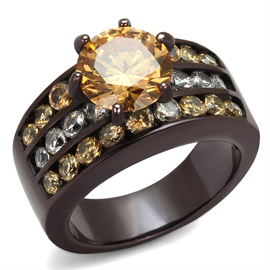 TK2681 - Stainless Steel Ring IP Dark Brown (IP coffee) Women AAA Grade CZ Champagne