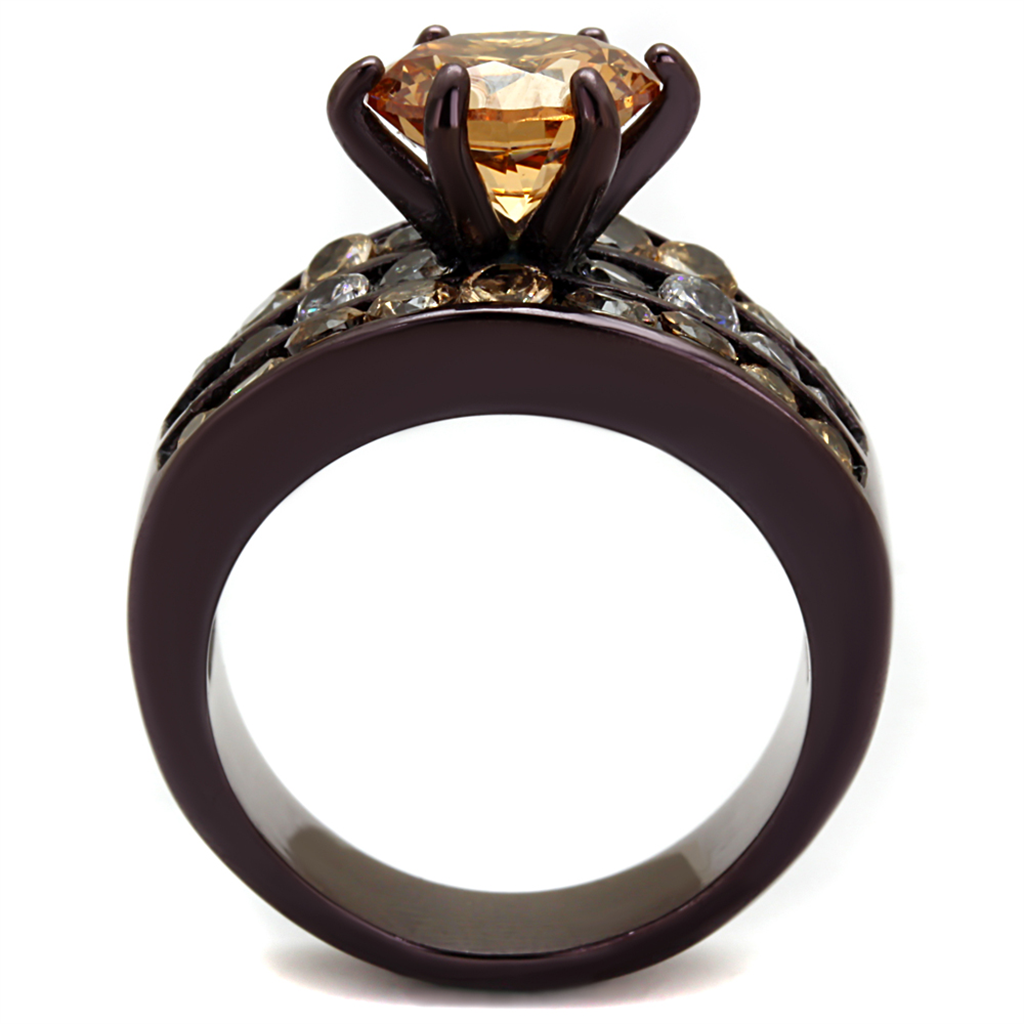 TK2681 - Stainless Steel Ring IP Dark Brown (IP coffee) Women AAA Grade CZ Champagne