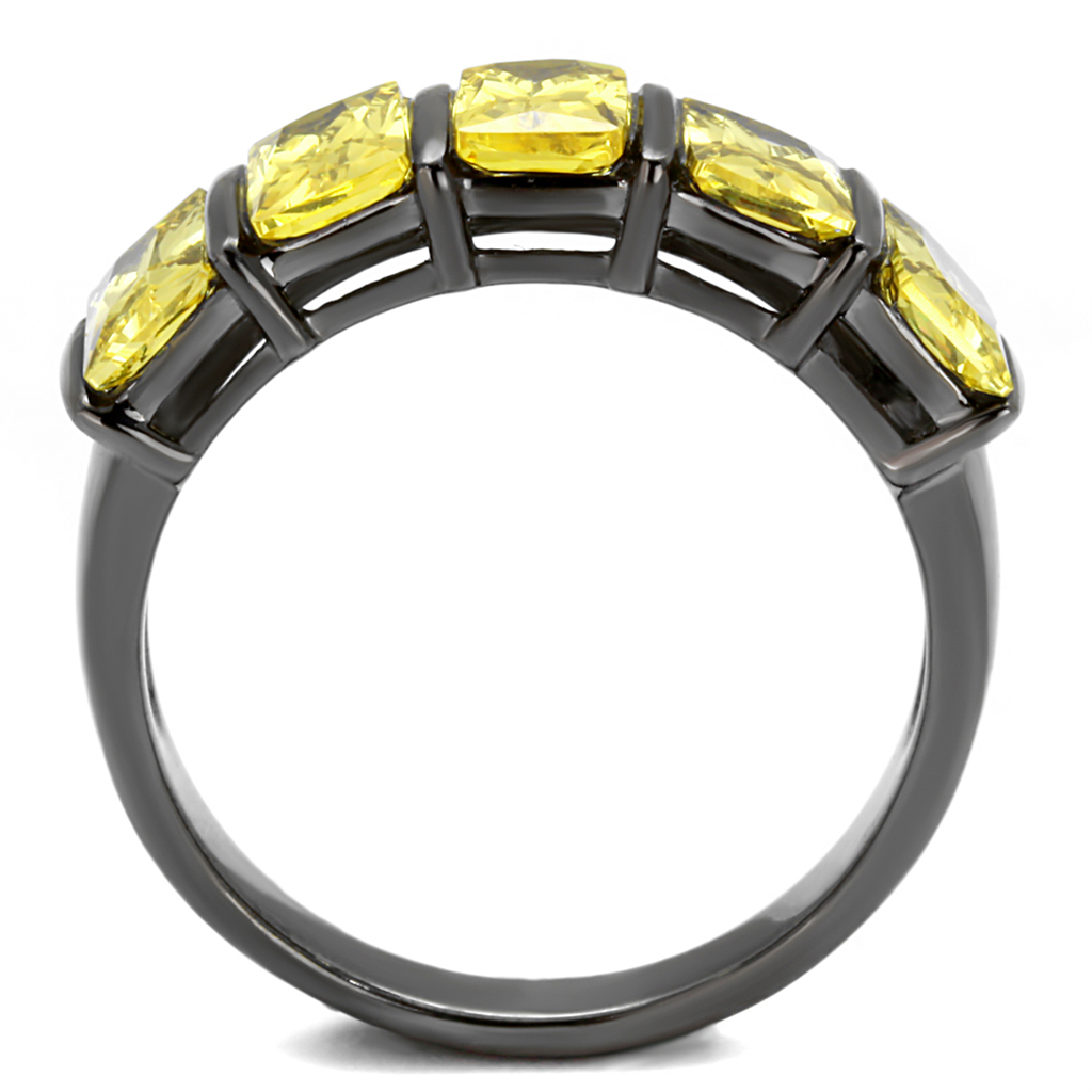 TK2683 - Stainless Steel Ring IP Light Black  (IP Gun) Women AAA Grade CZ Topaz