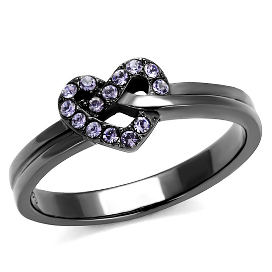 TK2685 - Stainless Steel Ring IP Light Black  (IP Gun) Women Top Grade Crystal Light Amethyst