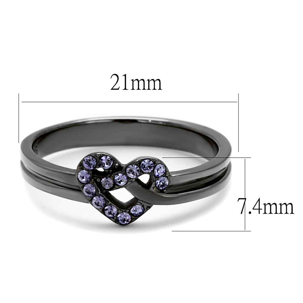 TK2685 - Stainless Steel Ring IP Light Black  (IP Gun) Women Top Grade Crystal Light Amethyst