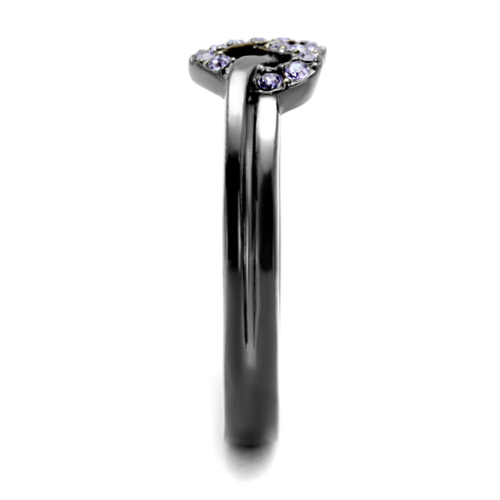 TK2685 - Stainless Steel Ring IP Light Black  (IP Gun) Women Top Grade Crystal Light Amethyst