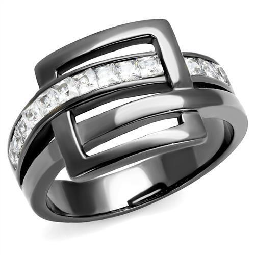 TK2690 - Stainless Steel Ring IP Light Black  (IP Gun) Women AAA Grade CZ Clear