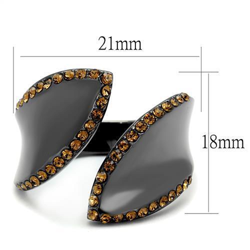 TK2692 - Stainless Steel Ring IP Light Black  (IP Gun) Women Top Grade Crystal Smoked Quartz