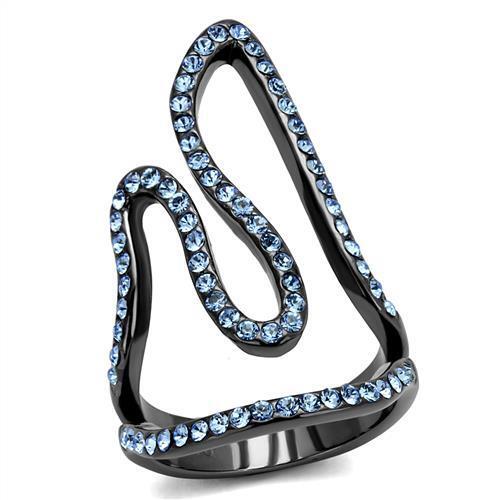 TK2695 - Stainless Steel Ring IP Light Black  (IP Gun) Women Top Grade Crystal Aquamarine