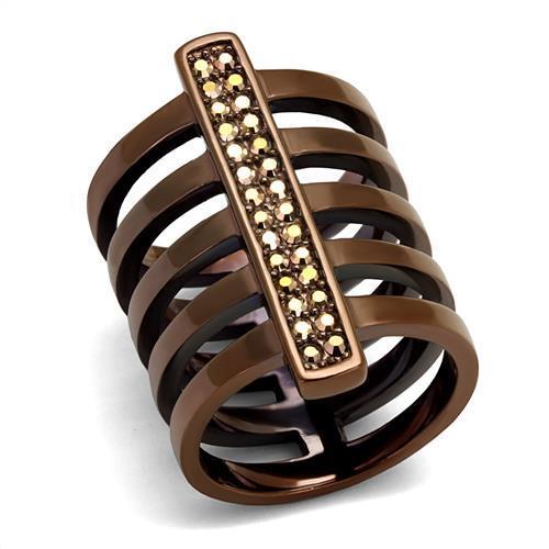 TK2697 - Stainless Steel Ring IP Coffee light Women Top Grade Crystal Light Coffee