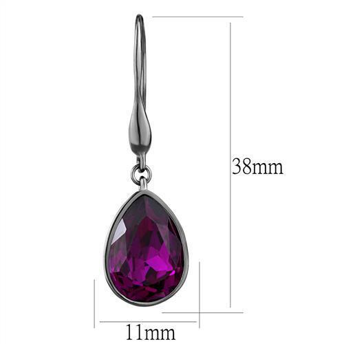 TK2705 - Stainless Steel Earrings IP Light Black  (IP Gun) Women Top Grade Crystal Fuchsia