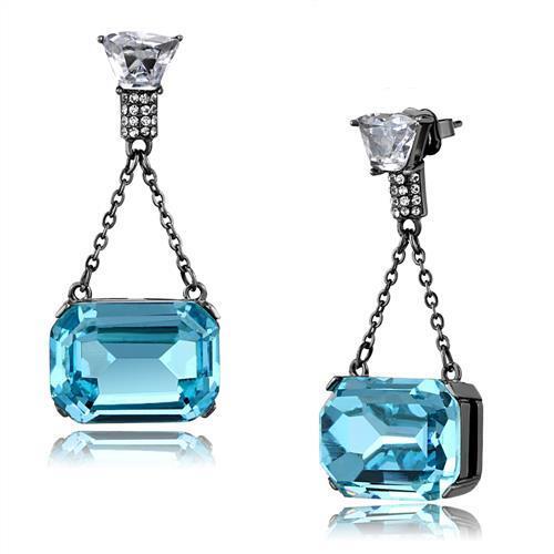 TK2713 - Stainless Steel Earrings IP Light Black  (IP Gun) Women Top Grade Crystal Sea Blue