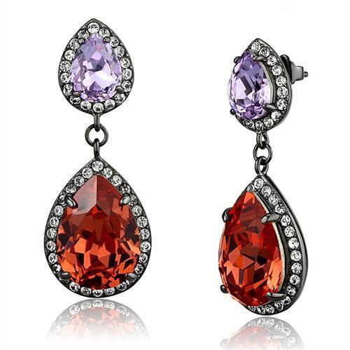 TK2725 - Stainless Steel Earrings IP Light Black  (IP Gun) Women Top Grade Crystal Orange