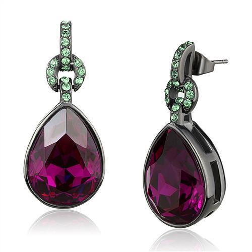 TK2726 - Stainless Steel Earrings IP Light Black  (IP Gun) Women Top Grade Crystal Fuchsia