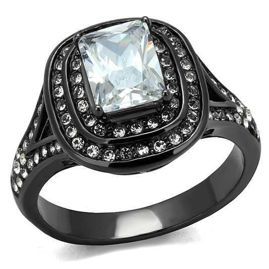 TK2731 - Stainless Steel Ring IP Light Black  (IP Gun) Women AAA Grade CZ Clear