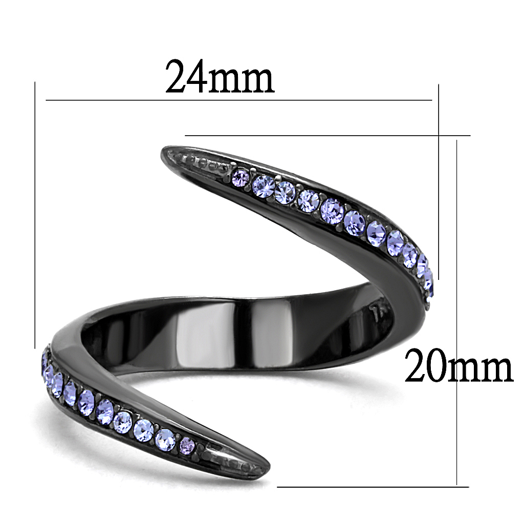 TK2732 - Stainless Steel Ring IP Light Black  (IP Gun) Women Top Grade Crystal Tanzanite