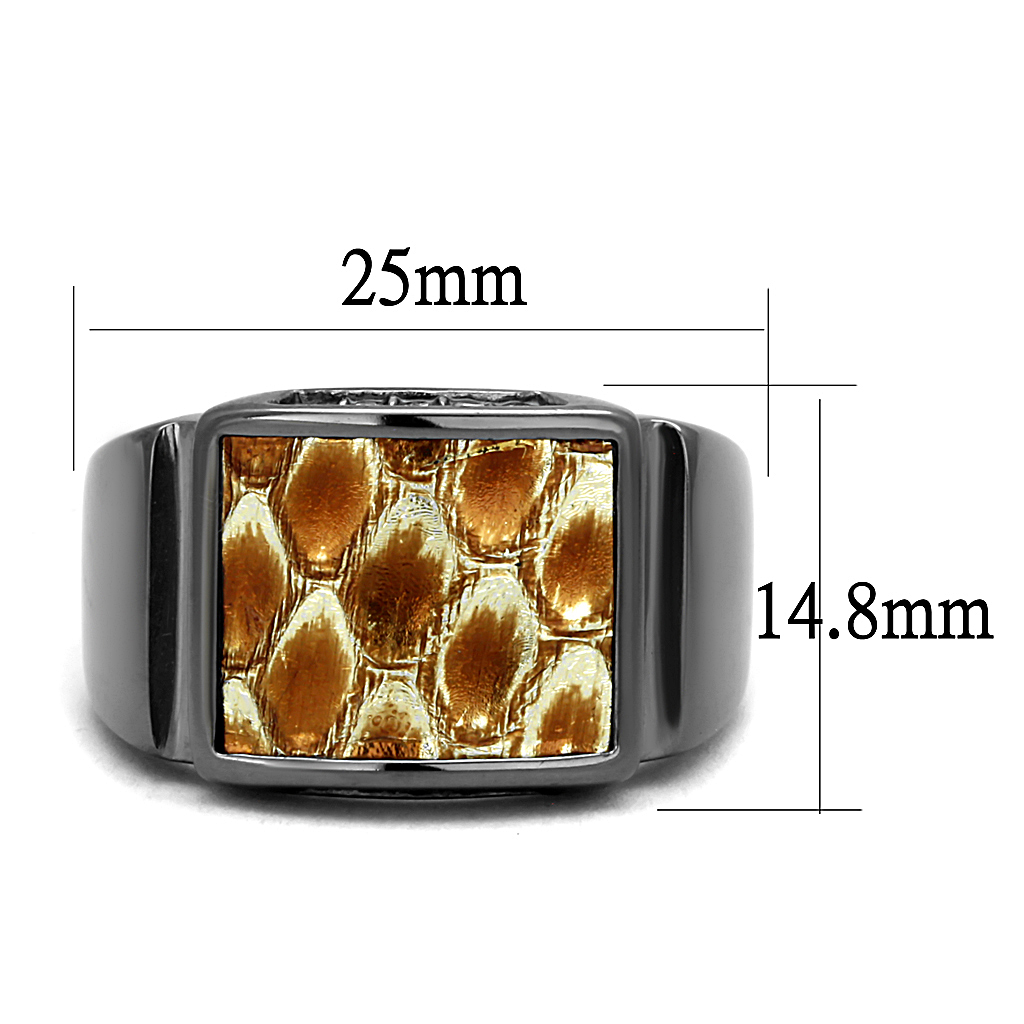 TK2738 - Stainless Steel Ring IP Light Black  (IP Gun) Women Leather Brown