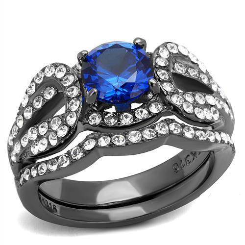 TK2740 - Stainless Steel Ring IP Light Black  (IP Gun) Women Synthetic London Blue