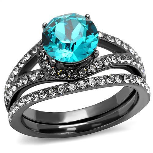 TK2744 - Stainless Steel Ring IP Light Black  (IP Gun) Women Top Grade Crystal Blue Zircon