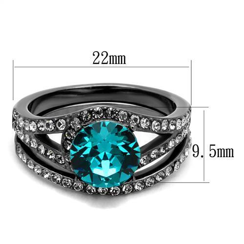 TK2744 - Stainless Steel Ring IP Light Black  (IP Gun) Women Top Grade Crystal Blue Zircon