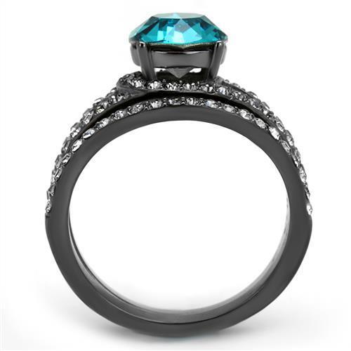 TK2744 - Stainless Steel Ring IP Light Black  (IP Gun) Women Top Grade Crystal Blue Zircon