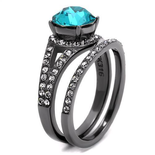 TK2744 - Stainless Steel Ring IP Light Black  (IP Gun) Women Top Grade Crystal Blue Zircon