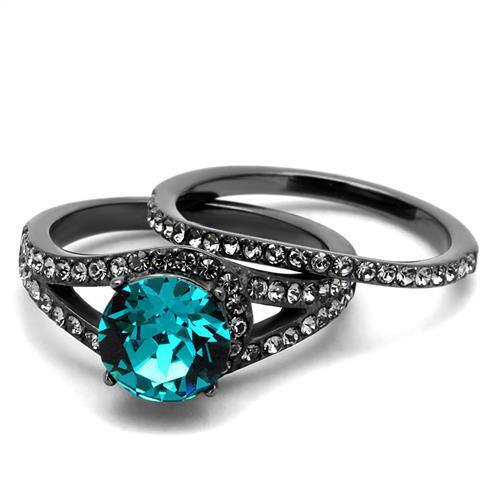 TK2744 - Stainless Steel Ring IP Light Black  (IP Gun) Women Top Grade Crystal Blue Zircon