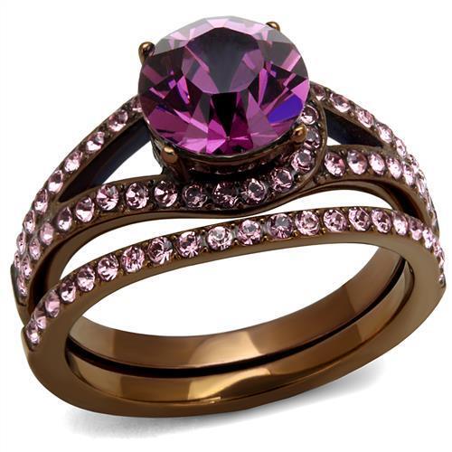 TK2745 - Stainless Steel Ring IP Coffee light Women Top Grade Crystal Amethyst