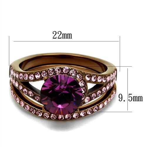 TK2745 - Stainless Steel Ring IP Coffee light Women Top Grade Crystal Amethyst