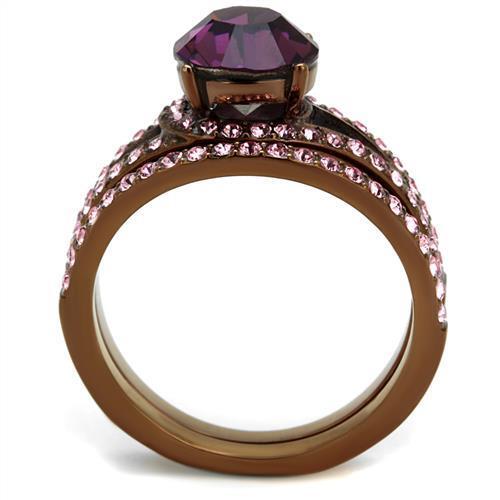 TK2745 - Stainless Steel Ring IP Coffee light Women Top Grade Crystal Amethyst