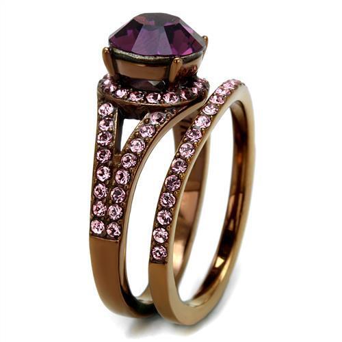 TK2745 - Stainless Steel Ring IP Coffee light Women Top Grade Crystal Amethyst