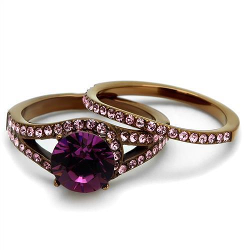 TK2745 - Stainless Steel Ring IP Coffee light Women Top Grade Crystal Amethyst