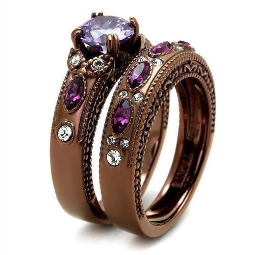 TK2746 - Stainless Steel Ring IP Coffee light Women AAA Grade CZ Amethyst